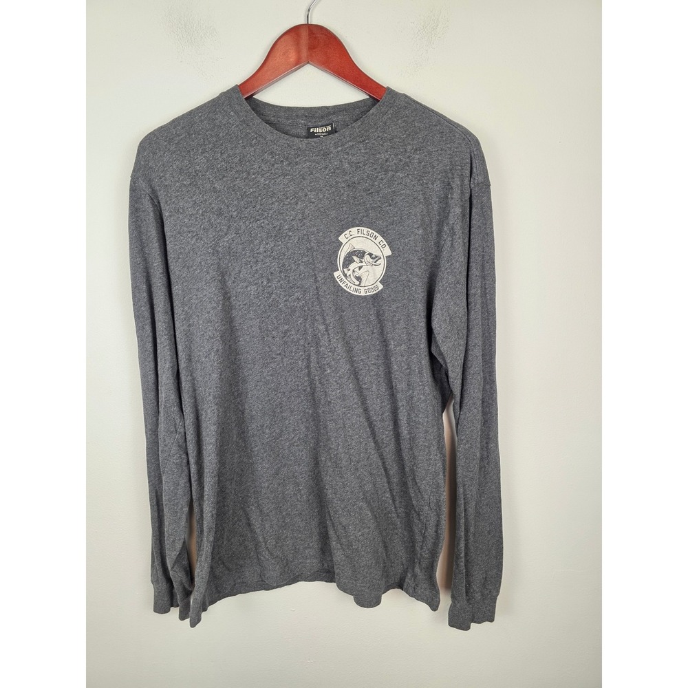 Filson Unfailing Goods Mens Long Sleeve Graphic T-Shirt Grey Fishing Size M - Picture 2 of 8